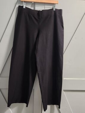 Eileen Fisher Women's Large Black Wide Leg Pants Jersey Knit Stretch Pull On